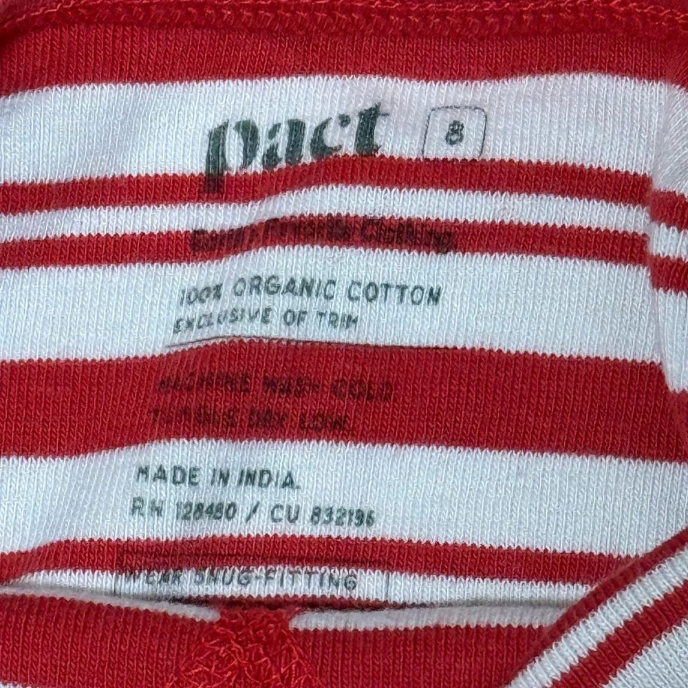 Pact Red and White Striped Kids Pajamas,sz 8